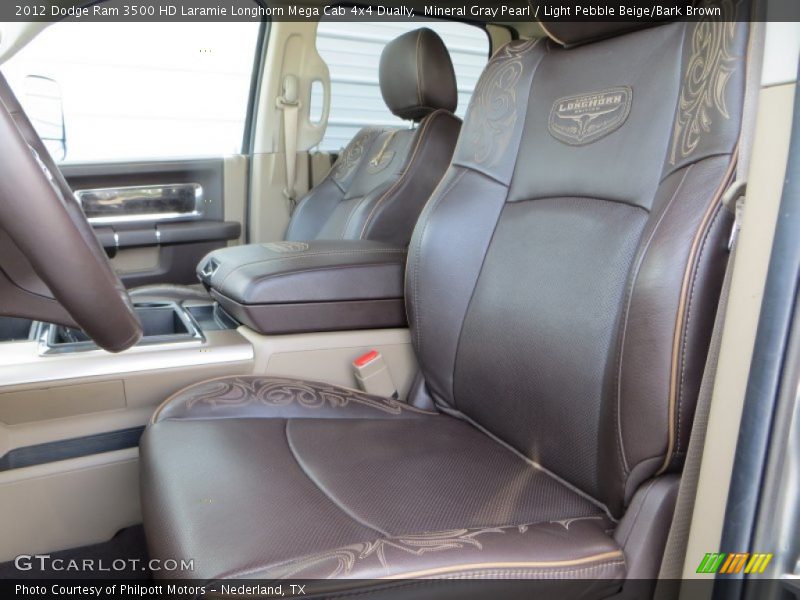 Mineral Gray Pearl / Light Pebble Beige/Bark Brown 2012 Dodge Ram 3500 HD Laramie Longhorn Mega Cab 4x4 Dually