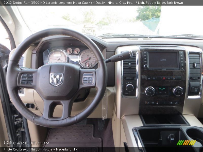 Mineral Gray Pearl / Light Pebble Beige/Bark Brown 2012 Dodge Ram 3500 HD Laramie Longhorn Mega Cab 4x4 Dually