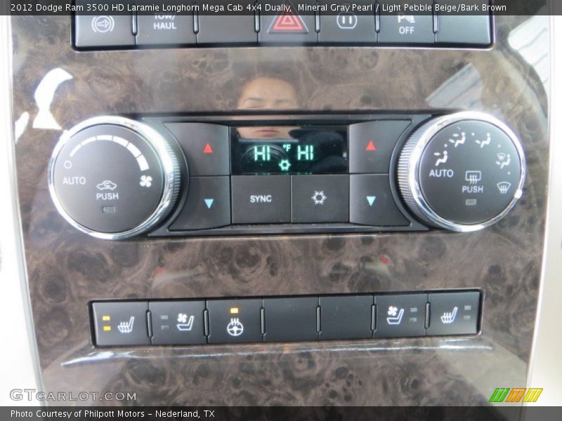 Mineral Gray Pearl / Light Pebble Beige/Bark Brown 2012 Dodge Ram 3500 HD Laramie Longhorn Mega Cab 4x4 Dually