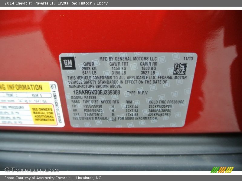 Crystal Red Tintcoat / Ebony 2014 Chevrolet Traverse LT