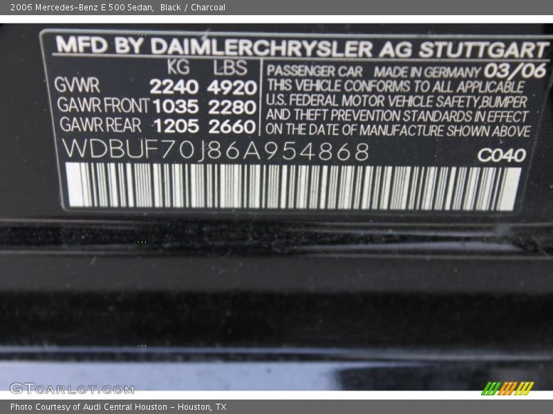 Black / Charcoal 2006 Mercedes-Benz E 500 Sedan