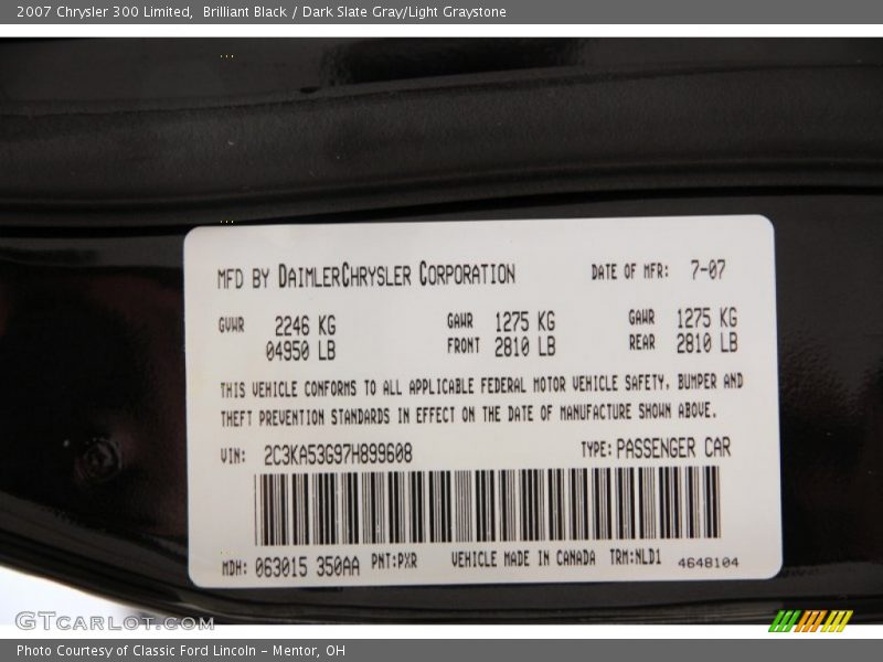 Brilliant Black / Dark Slate Gray/Light Graystone 2007 Chrysler 300 Limited