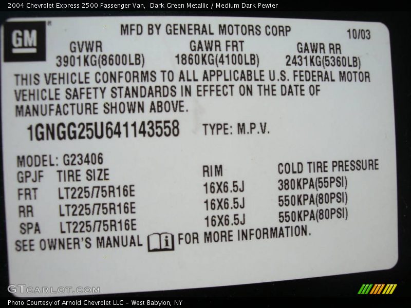Dark Green Metallic / Medium Dark Pewter 2004 Chevrolet Express 2500 Passenger Van