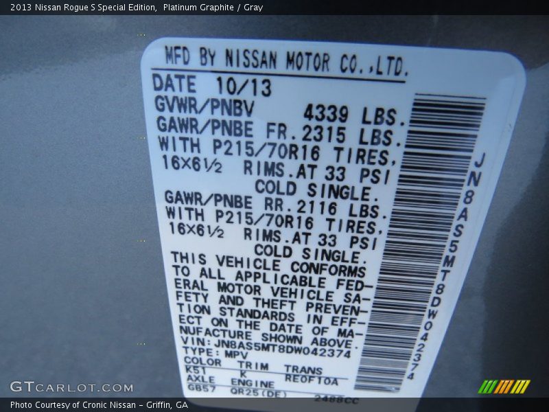 Platinum Graphite / Gray 2013 Nissan Rogue S Special Edition