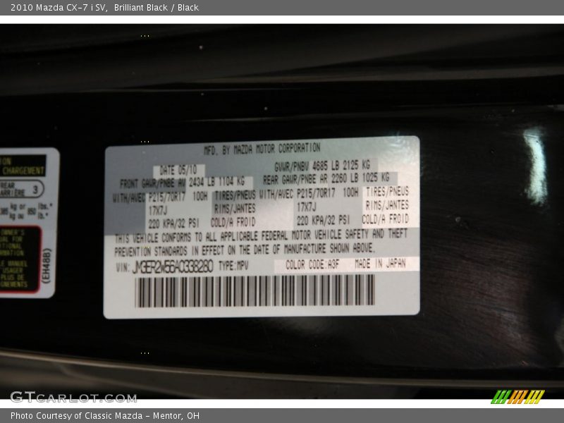 Brilliant Black / Black 2010 Mazda CX-7 i SV
