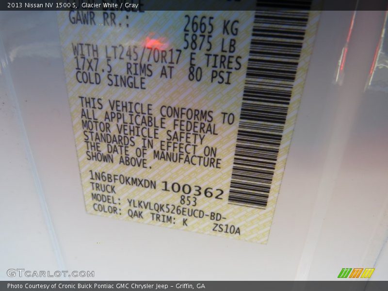 Glacier White / Gray 2013 Nissan NV 1500 S