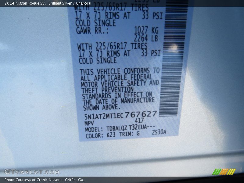 2014 Rogue SV Brilliant Silver Color Code K23