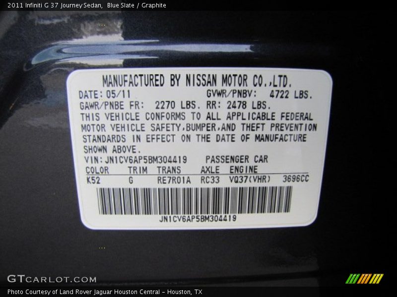 Blue Slate / Graphite 2011 Infiniti G 37 Journey Sedan