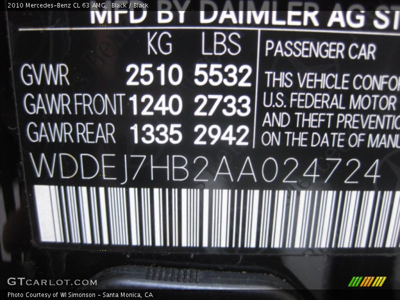 Black / Black 2010 Mercedes-Benz CL 63 AMG