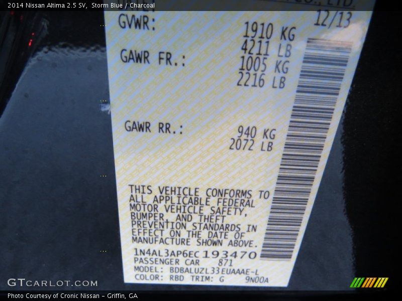 Storm Blue / Charcoal 2014 Nissan Altima 2.5 SV