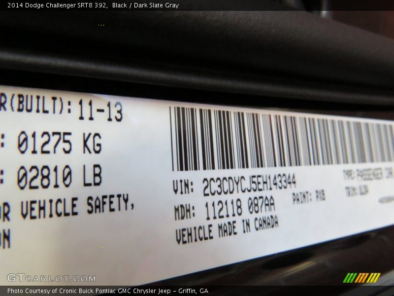 2014 Challenger SRT8 392 Black Color Code PX8