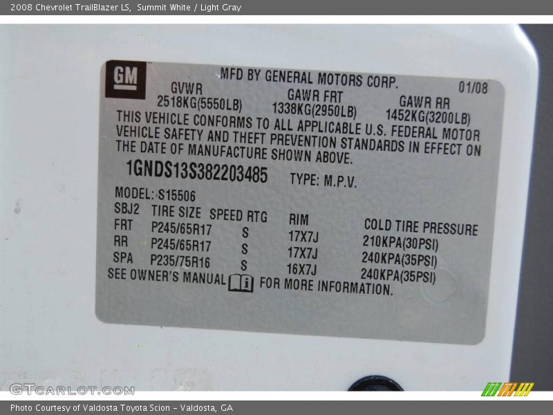 Summit White / Light Gray 2008 Chevrolet TrailBlazer LS