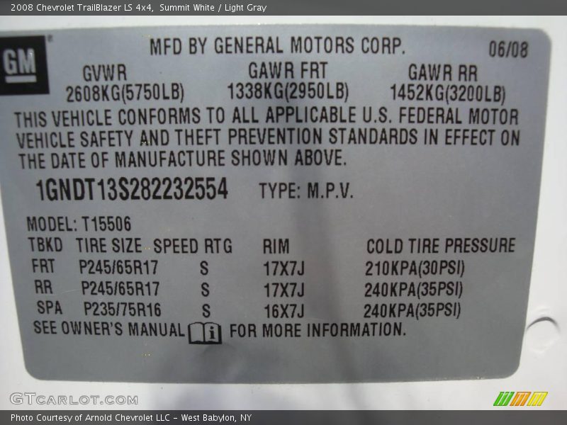 Summit White / Light Gray 2008 Chevrolet TrailBlazer LS 4x4