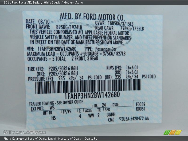 White Suede / Medium Stone 2011 Ford Focus SEL Sedan