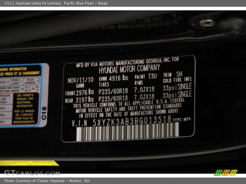 Pacific Blue Pearl / Beige 2011 Hyundai Santa Fe Limited