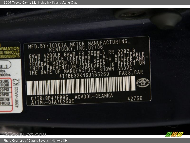 2006 Camry LE Indigo Ink Pearl Color Code 8P4