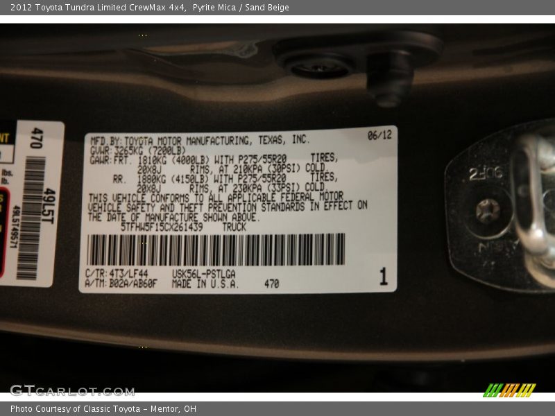 2012 Tundra Limited CrewMax 4x4 Pyrite Mica Color Code 4T3