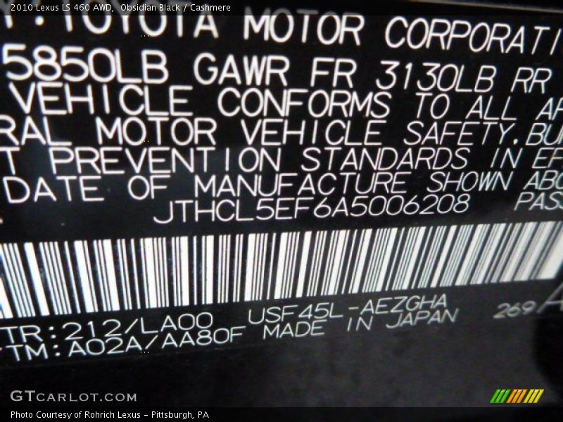 Obsidian Black / Cashmere 2010 Lexus LS 460 AWD