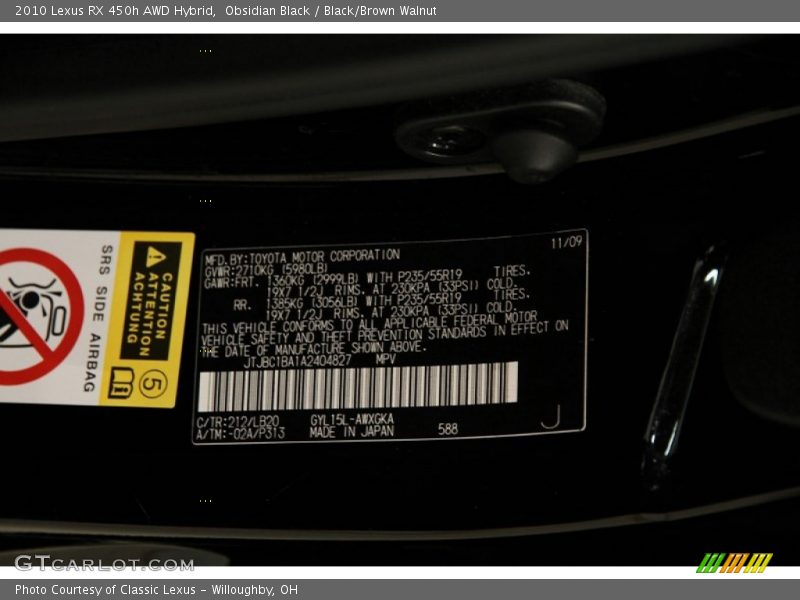 Obsidian Black / Black/Brown Walnut 2010 Lexus RX 450h AWD Hybrid