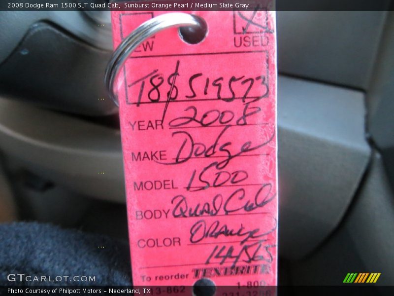 Sunburst Orange Pearl / Medium Slate Gray 2008 Dodge Ram 1500 SLT Quad Cab