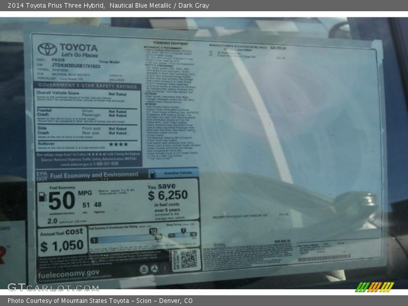 Nautical Blue Metallic / Dark Gray 2014 Toyota Prius Three Hybrid