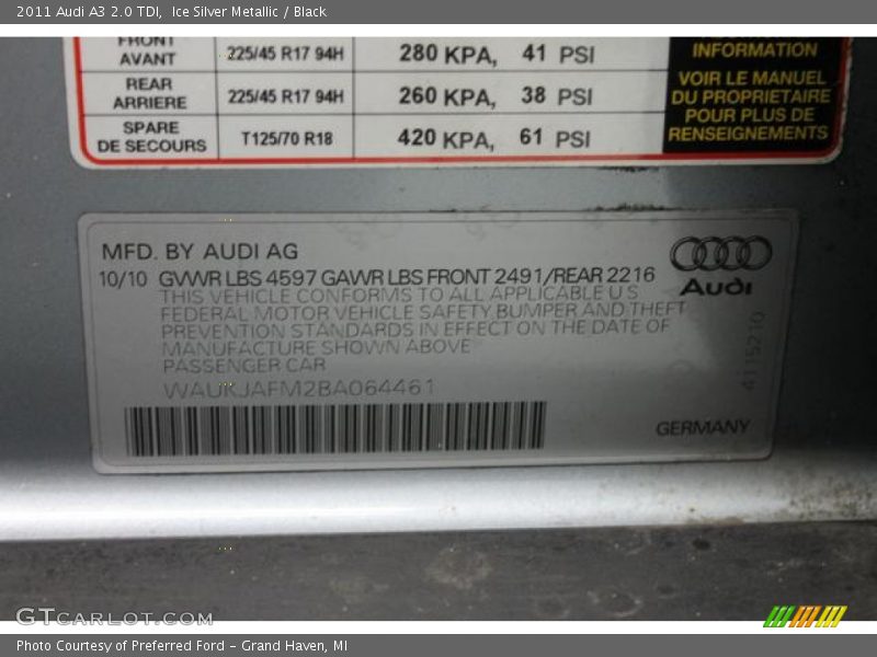 Ice Silver Metallic / Black 2011 Audi A3 2.0 TDI