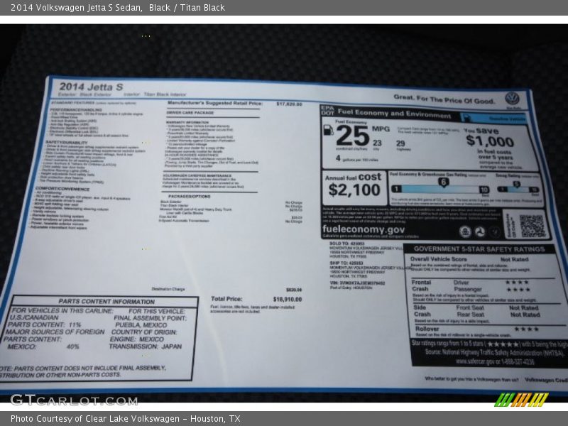 Black / Titan Black 2014 Volkswagen Jetta S Sedan