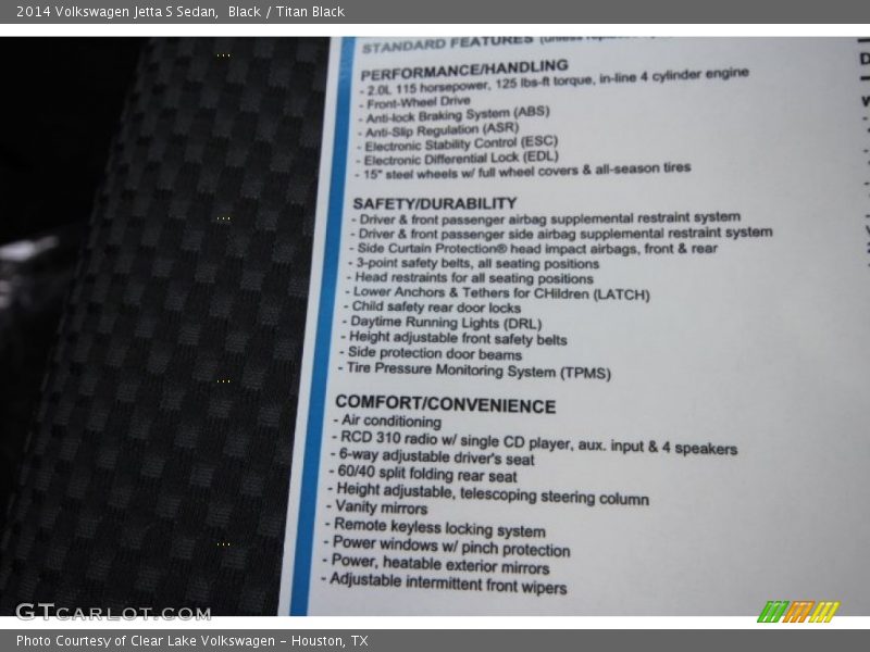 Black / Titan Black 2014 Volkswagen Jetta S Sedan