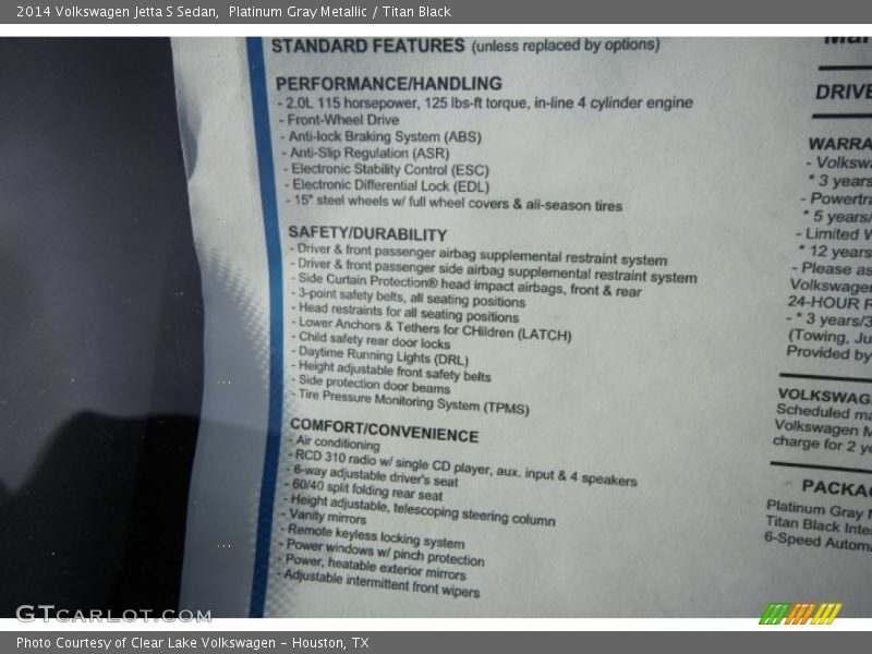 Platinum Gray Metallic / Titan Black 2014 Volkswagen Jetta S Sedan