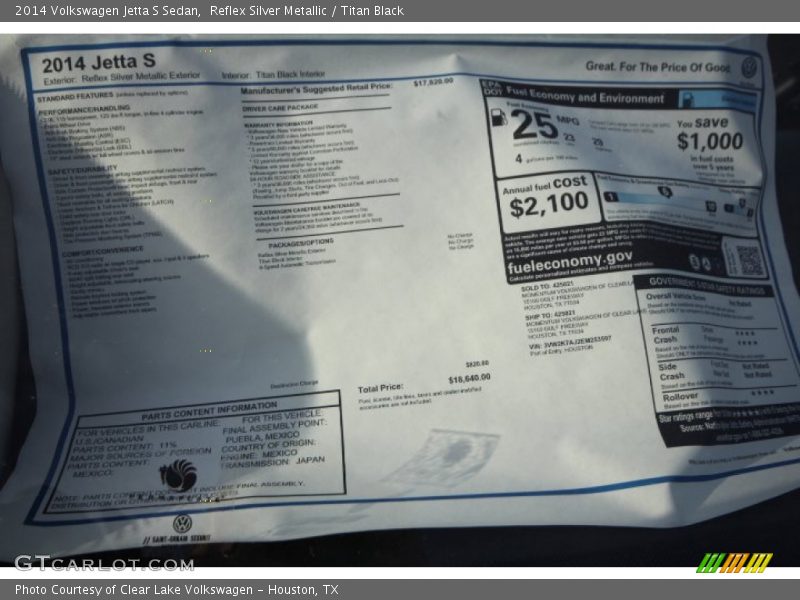 Reflex Silver Metallic / Titan Black 2014 Volkswagen Jetta S Sedan