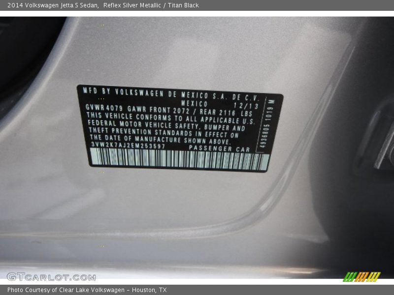 Reflex Silver Metallic / Titan Black 2014 Volkswagen Jetta S Sedan