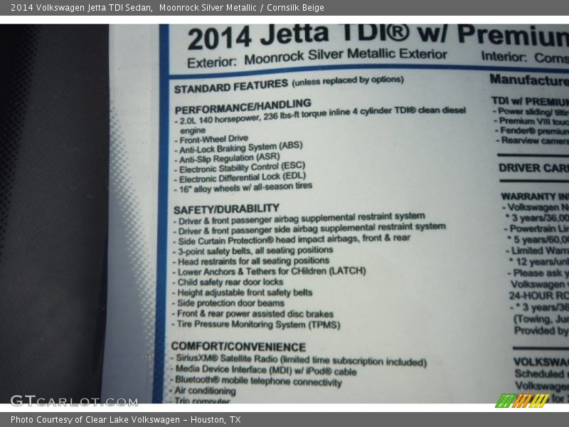 Moonrock Silver Metallic / Cornsilk Beige 2014 Volkswagen Jetta TDI Sedan