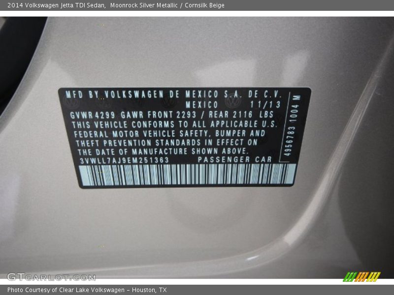 Moonrock Silver Metallic / Cornsilk Beige 2014 Volkswagen Jetta TDI Sedan