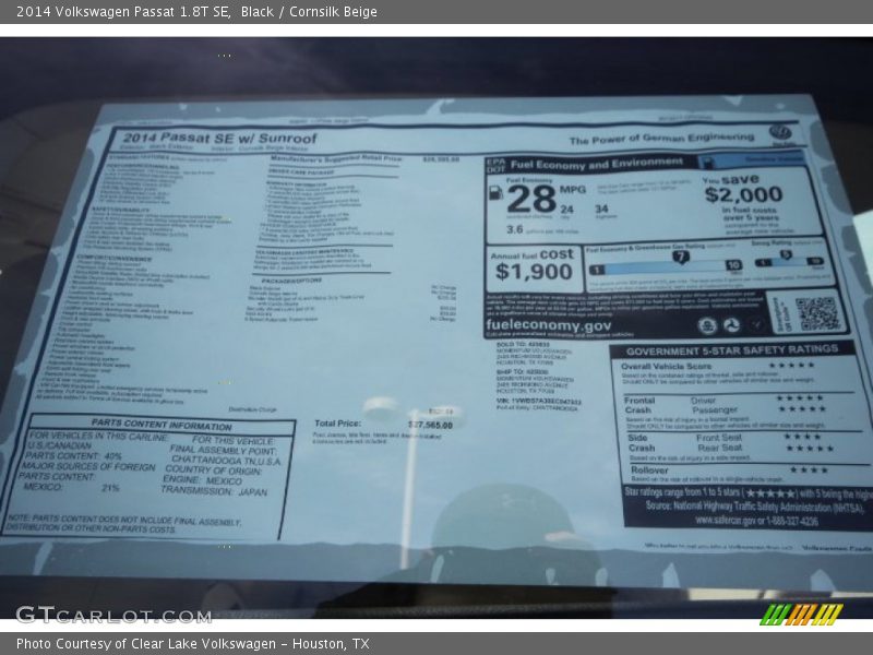 Black / Cornsilk Beige 2014 Volkswagen Passat 1.8T SE