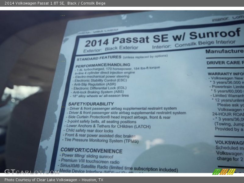 Black / Cornsilk Beige 2014 Volkswagen Passat 1.8T SE