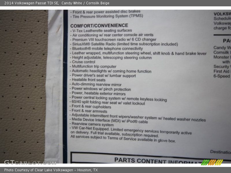 Candy White / Cornsilk Beige 2014 Volkswagen Passat TDI SE