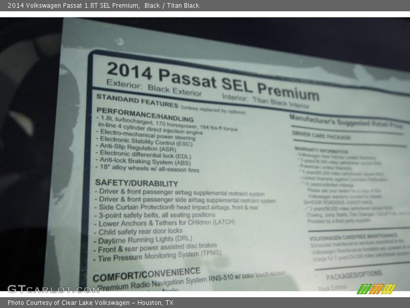 Black / Titan Black 2014 Volkswagen Passat 1.8T SEL Premium