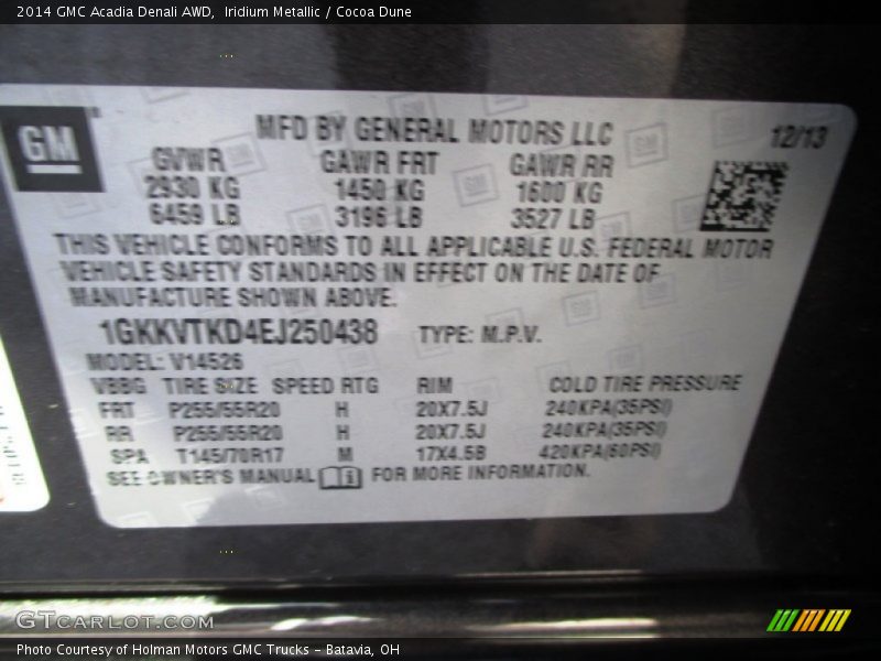 Iridium Metallic / Cocoa Dune 2014 GMC Acadia Denali AWD
