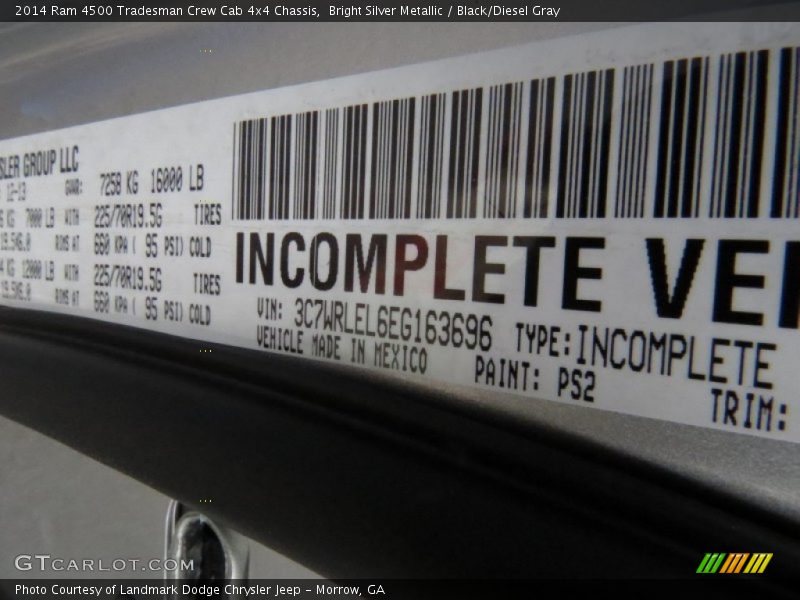 2014 4500 Tradesman Crew Cab 4x4 Chassis Bright Silver Metallic Color Code PS2