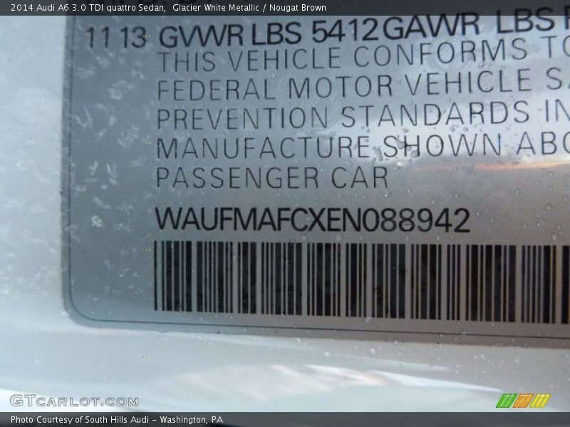 Glacier White Metallic / Nougat Brown 2014 Audi A6 3.0 TDI quattro Sedan