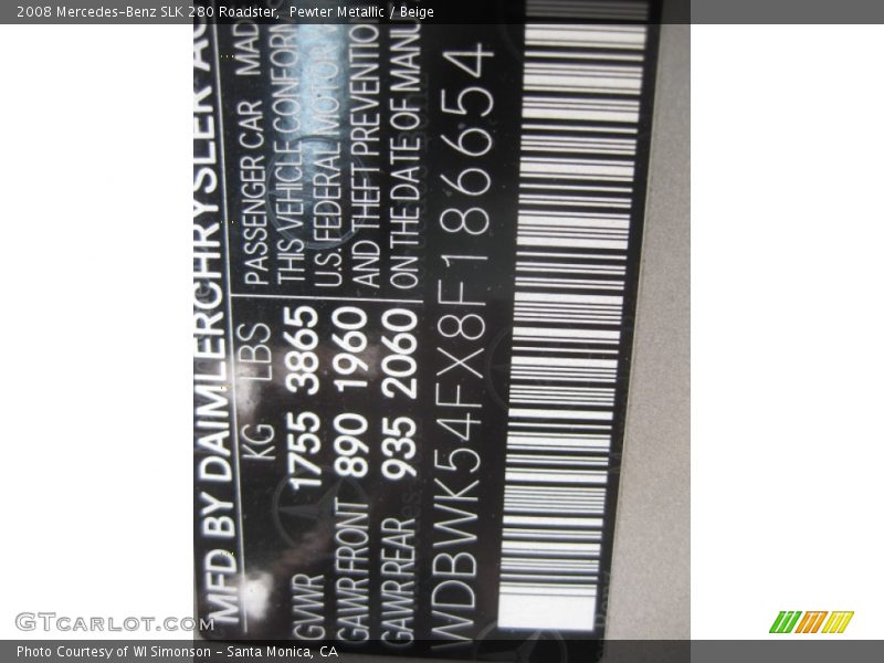 Pewter Metallic / Beige 2008 Mercedes-Benz SLK 280 Roadster