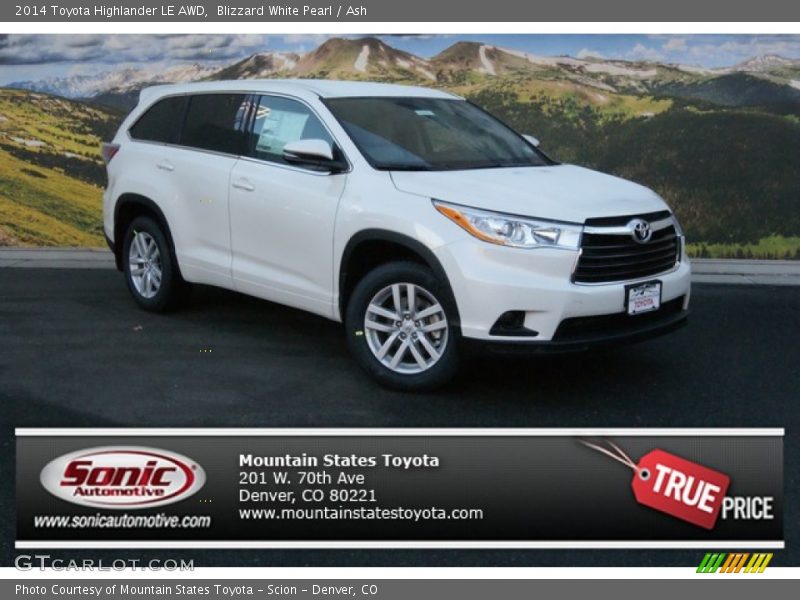 Blizzard White Pearl / Ash 2014 Toyota Highlander LE AWD