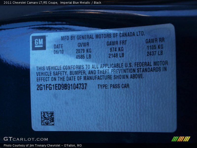 Imperial Blue Metallic / Black 2011 Chevrolet Camaro LT/RS Coupe