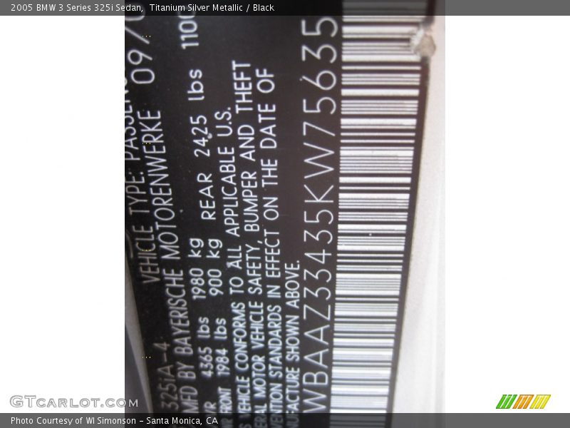 Titanium Silver Metallic / Black 2005 BMW 3 Series 325i Sedan