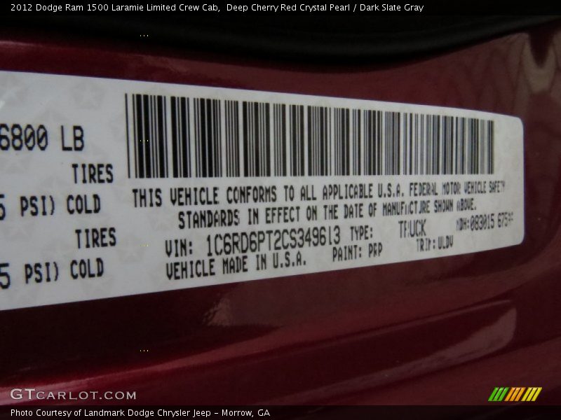 Deep Cherry Red Crystal Pearl / Dark Slate Gray 2012 Dodge Ram 1500 Laramie Limited Crew Cab