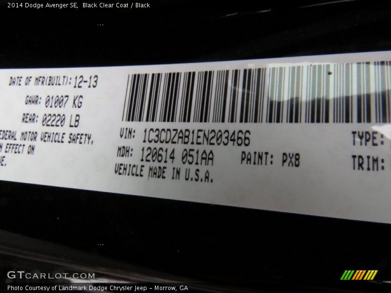 Black Clear Coat / Black 2014 Dodge Avenger SE