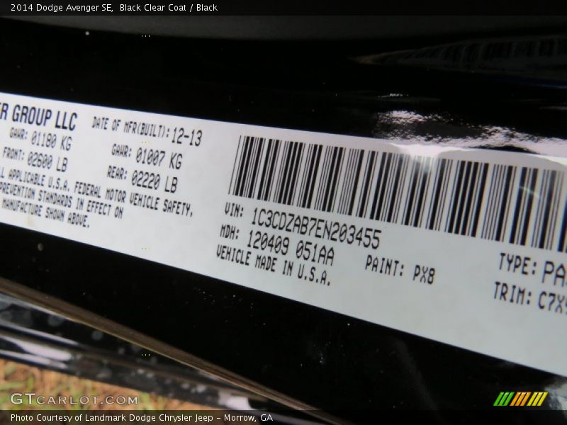 Black Clear Coat / Black 2014 Dodge Avenger SE