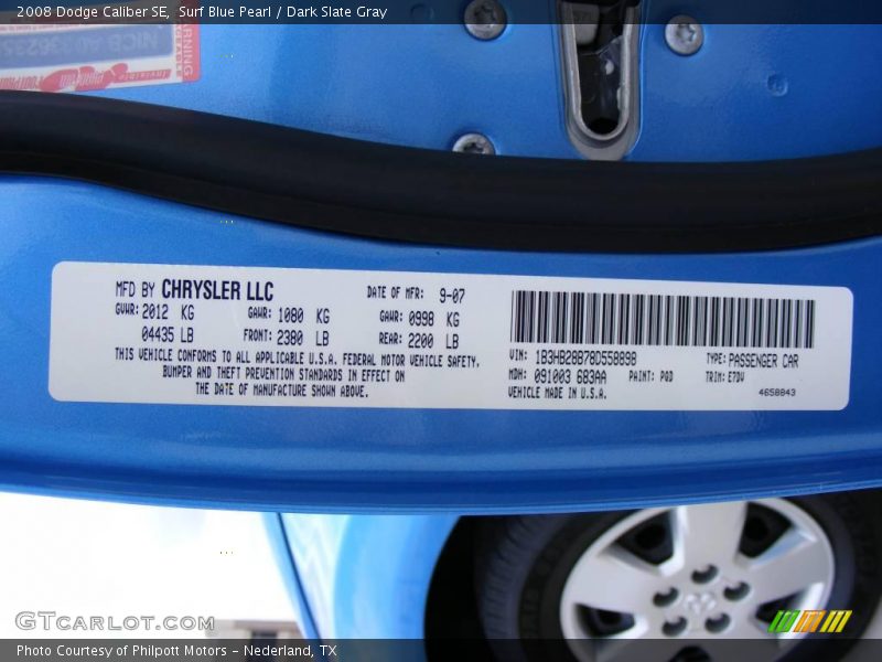 Surf Blue Pearl / Dark Slate Gray 2008 Dodge Caliber SE
