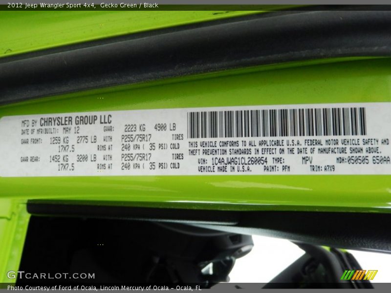 Gecko Green / Black 2012 Jeep Wrangler Sport 4x4