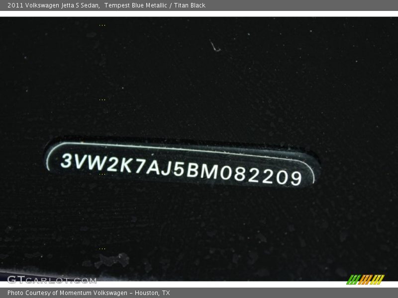 Tempest Blue Metallic / Titan Black 2011 Volkswagen Jetta S Sedan